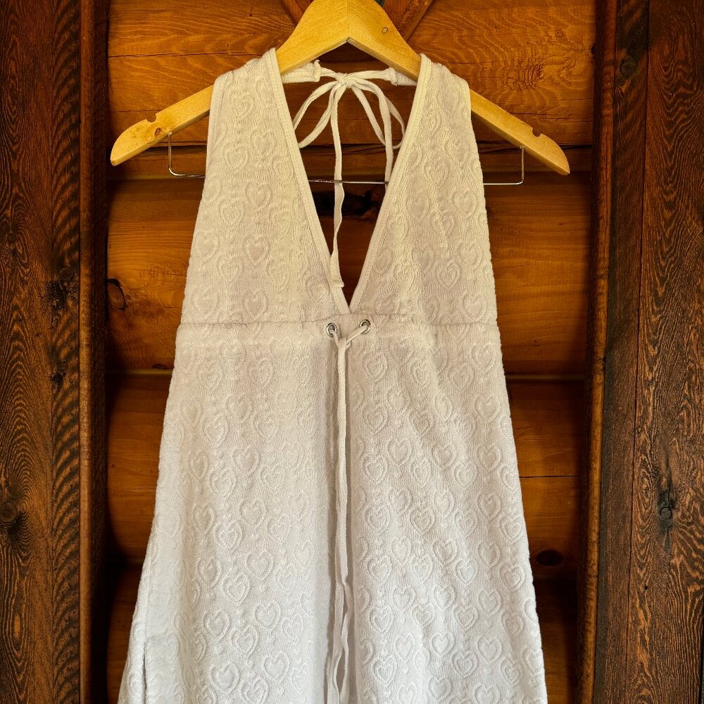 Y2K White Halter Coverup with Towel Material & Hearts Size L